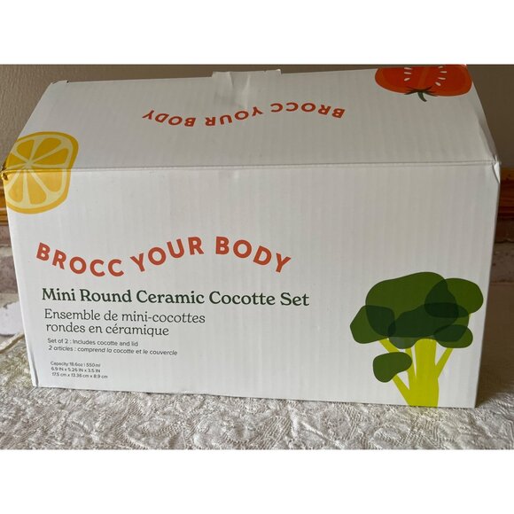 Round Ceramic Cocotte Set By Brocc Your Body Minimalist Style White & Green - Picture 11 of 15